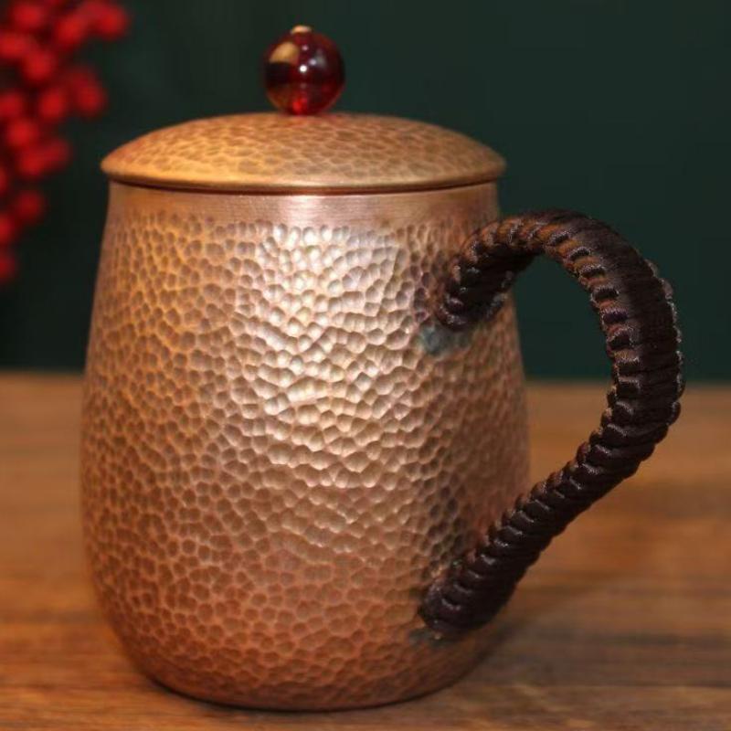 Vintage Pure Copper Cup,Coffee Mug Engraving Hammer Texture Woven Handle 500 ml Moscow Mule Tumbler Mug,Tea Water Cup Tableware