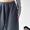 Simple Women's Thickened Pants Elastic Waist Polar Fleece Drawstring Straight Bottom Wide Leg Female Trousers Autumn Winter