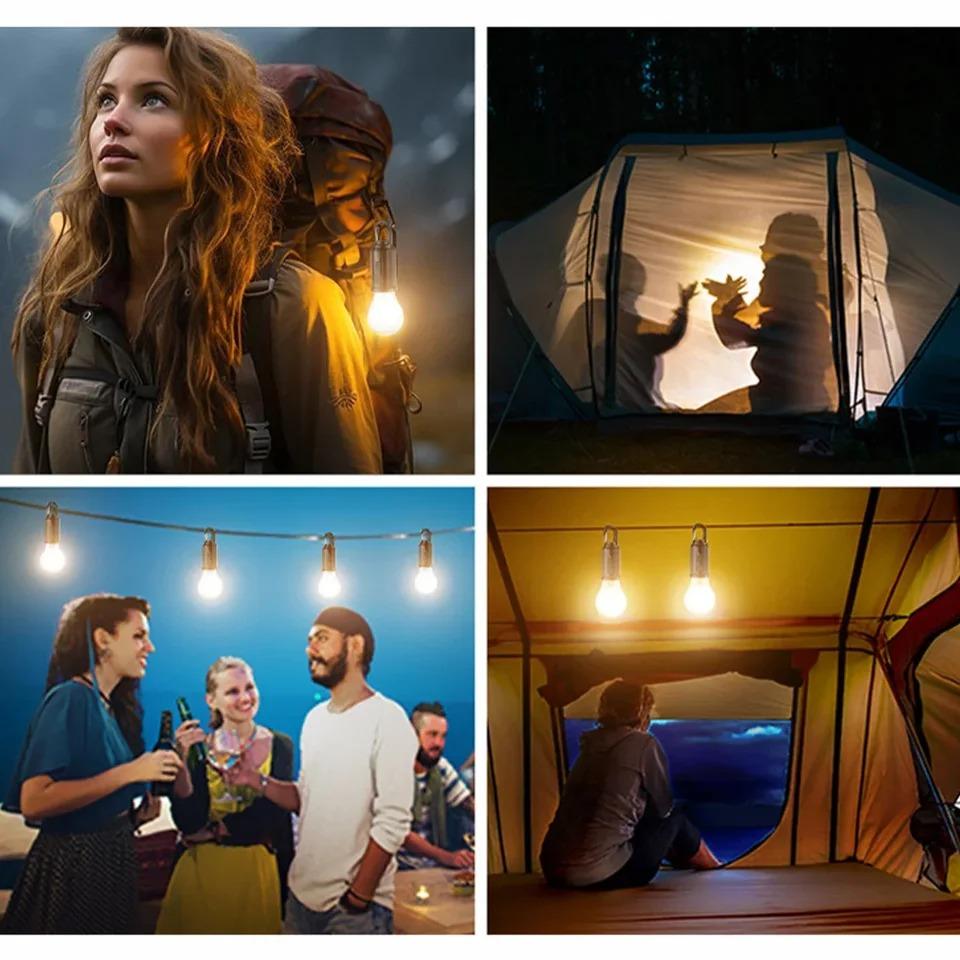 LED Camping Light, USB Charging Outdoor Tent Light with Clamp, Polished Metal Surface, Solar Lithium Battery, Do Not Change Color, Camping Flashlight