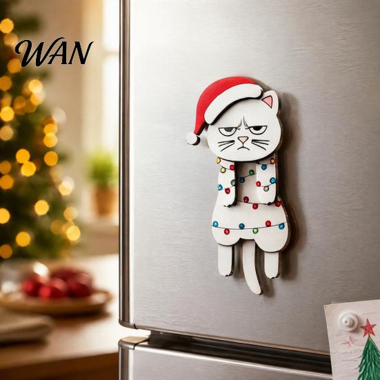 Santa Claus Fridge Magnets Christmas Wooden Dangle Toy, Refrigerator Magnet, Cute Cartoon Small Holiday Gifts for Friends Snowman Elk Magnetic