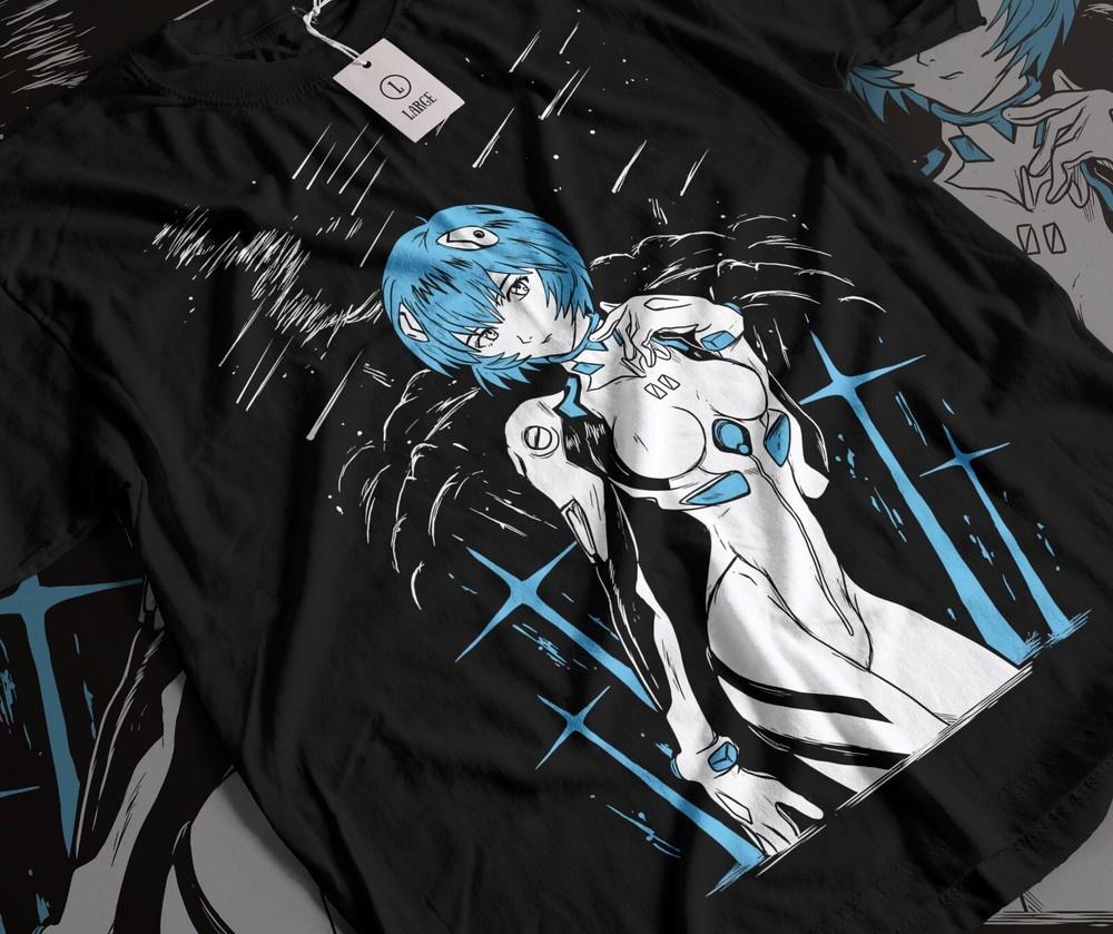 

Унисекс Неон Genesis Evangelion NERV Рей Аянами Аниме Черная Футболка Мужские Подарки Унисекс Футболка XXXXL