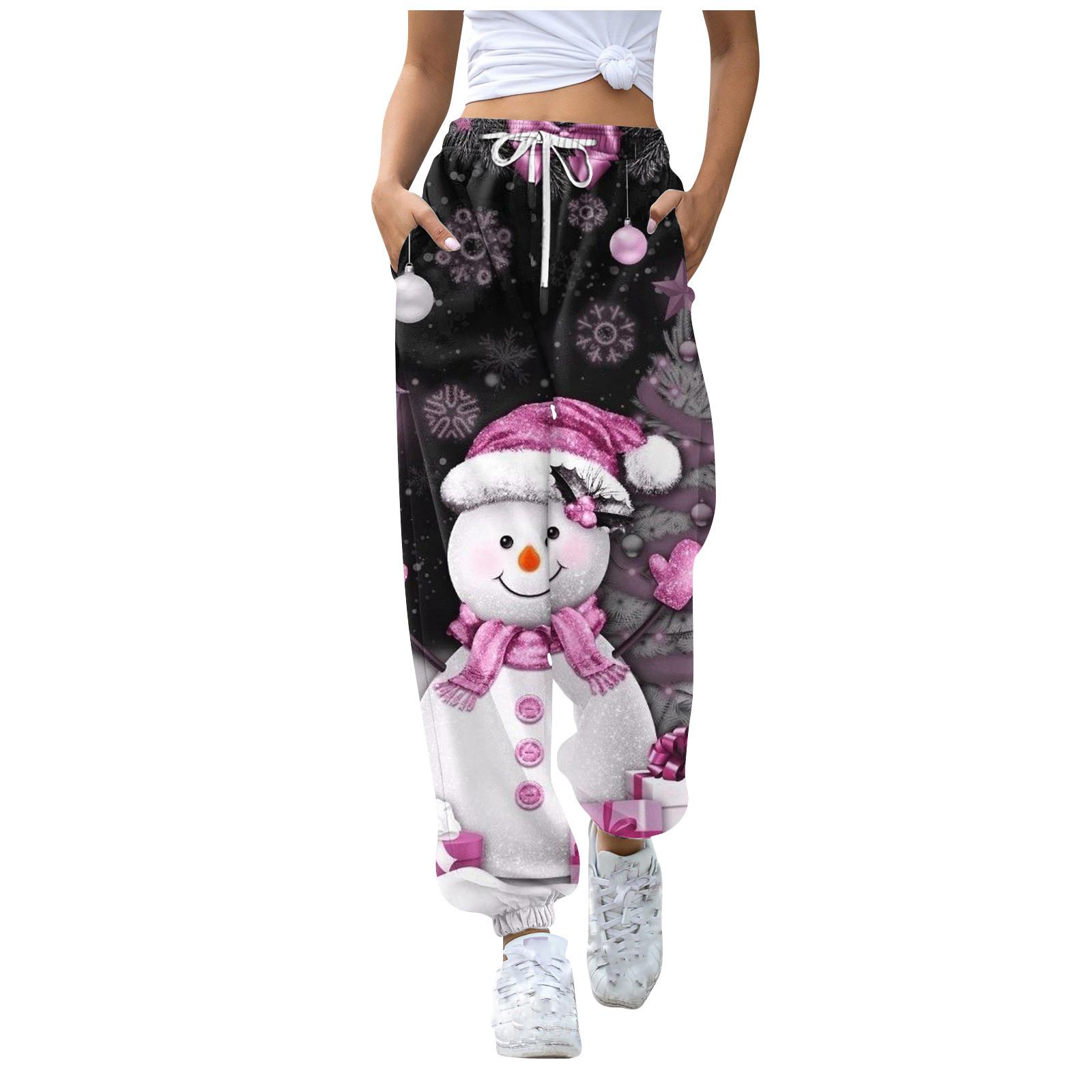 

Жіночі повсякденні модні повсякденні штани з різдвяним принтом, гігієнічні штани, легінси на шнурку з еластичною талією M рожевий