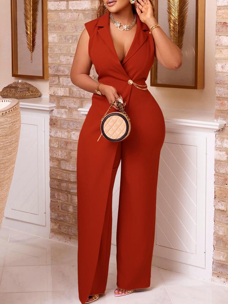 Elegante Mono de Verano 2025 sin Mangas de Color Sólido con Solapa - Estilo Europeo y Americano