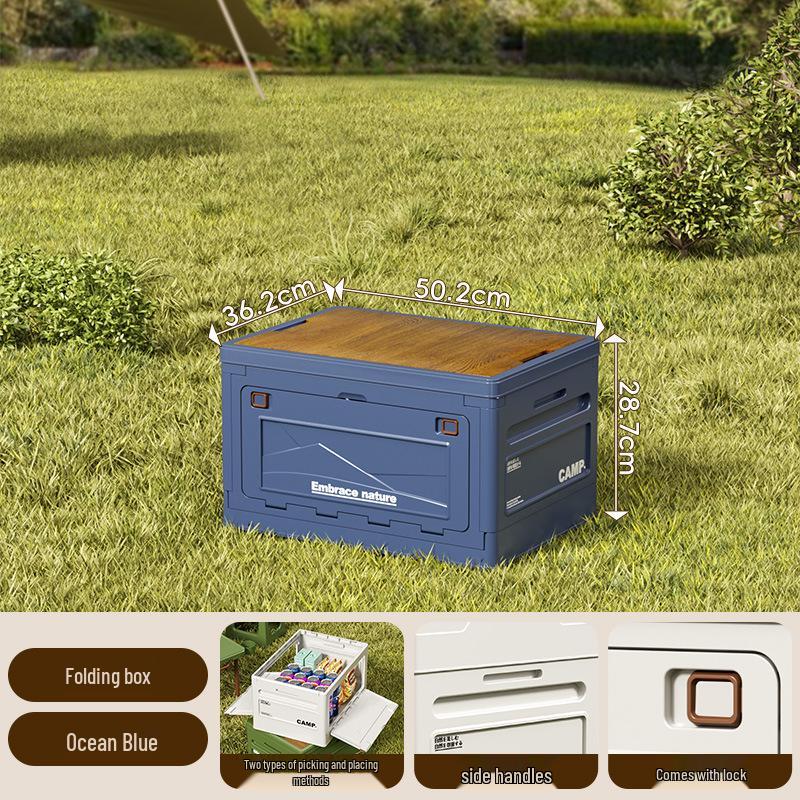 Extra Large Outdoor Storage Box: Side-Opening, Wood Lid, Foldable Camping & Car Trunk Organizer