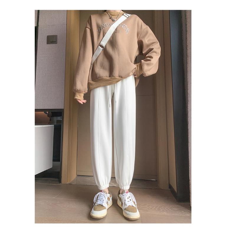 

Spring and Autumn New Grey Tie Sweatpants High Waist Loose Straight Skinny Pants Versatile Casual Sweatpants XL [Suitable for 120-67.5 kg] белый