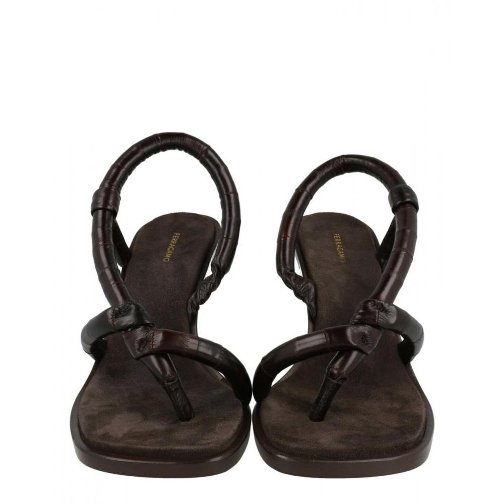 Salvatore Ferragamo Fleur Leather Sandals Dark Brown