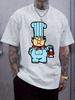 Blaues Cartoon-Koch-Grafik-T-Shirt - Lässiges Rundhals-Kurzarm-T-Shirt mit Applikation