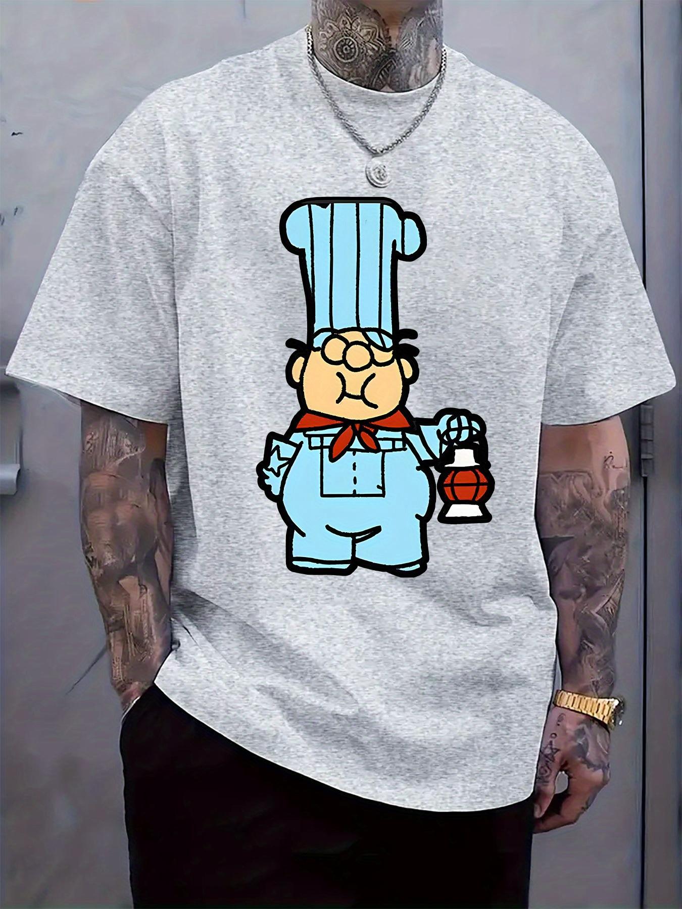 Blue Cartoon Chef Graphic Tshirt - Casual Crew Neck Short... XXXL