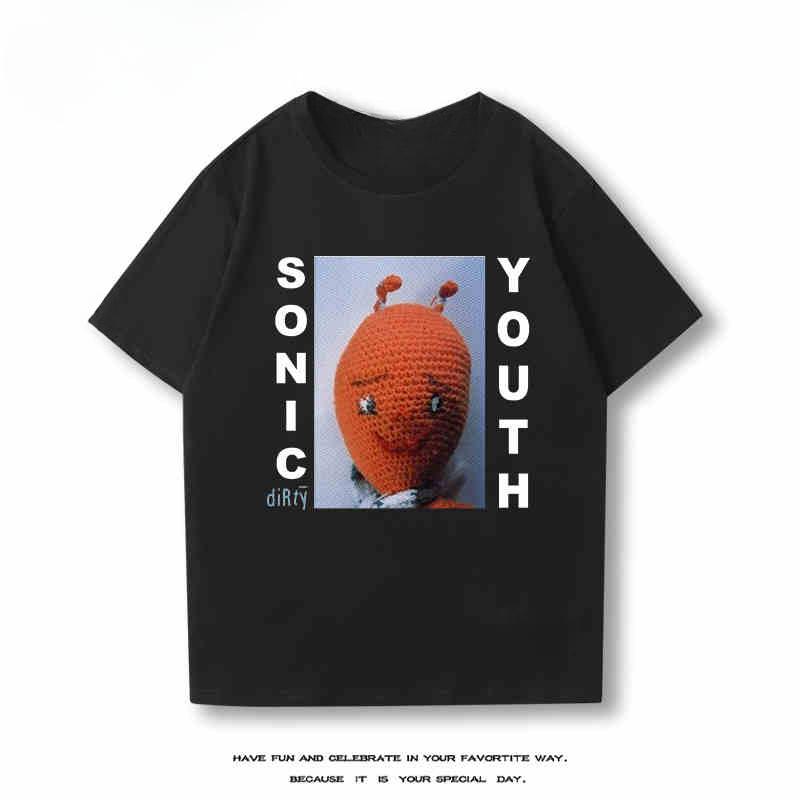 2025 Ny Sonic Youth Kortärmad T-shirt Herr- och Dam Bomull Vår och Sommar Ny Rockbandstopp Halv Ärm Streetwear