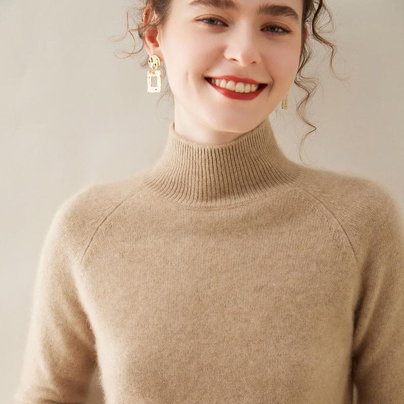 

Роскошный женский кашемировый свитер реглан - Полувысокий воротник, Плотная вязка, Идеально подходит для осени/зимы L 115-125 jin