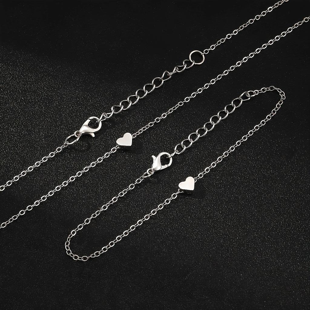 Korean Heart-shaped Pendant Choker Fashion Statement Fine Metal Chain Clavicle Necklace Women's Trend Aesthetic Neck Jewelry Set