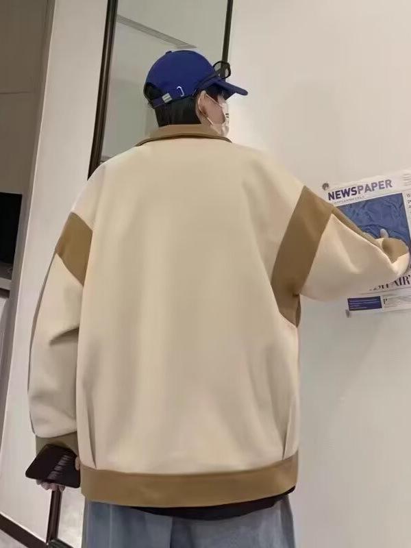 Men's Oversized Patchwork Wool Coat – Hong Kong Style Loose Fit Lapel Jacket, Trendy Korean Casual Design