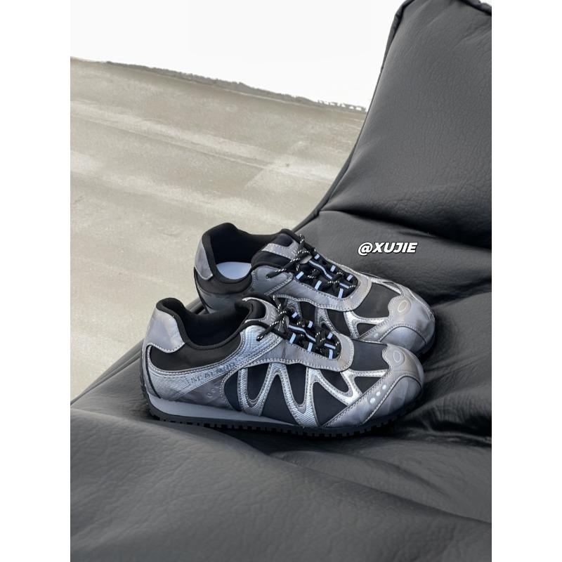 Leather Mesh Women's Autumn New Round Head Thick Sole Elastic Band Color Matching Breathable Casual Sports Shoes