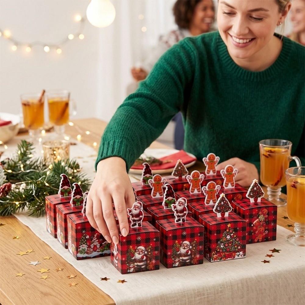 24-Pack Paper Christmas Gift Treat Box 3D Party Snack Box New Xmas Dessert Box for Xmas Event