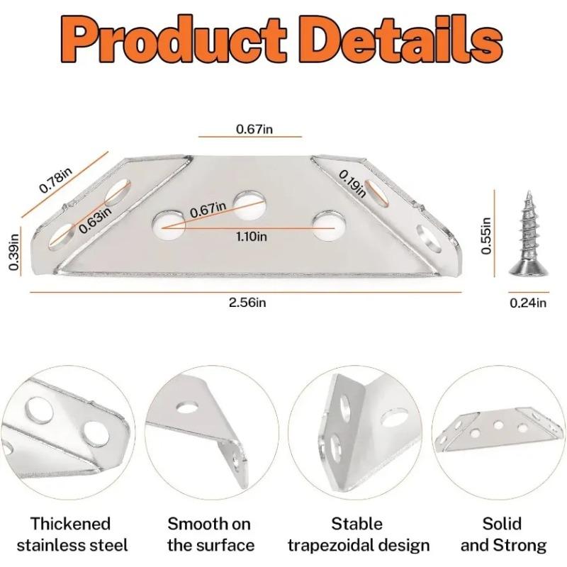 64pcs Corner Brackets Stainless Steel Furniture Angle Shelf Connector Cabinet Support Fixing Frame Corner Brace With Screws