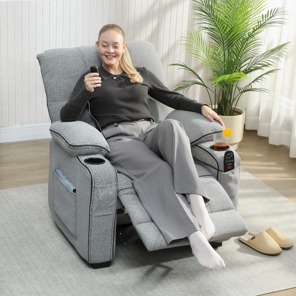 Electric Massage Recliner Armchair with Vibration, Heat, Whisper-Quiet Motor, Memory Function, Velvet Power Reclining Chair with Spring Pack
