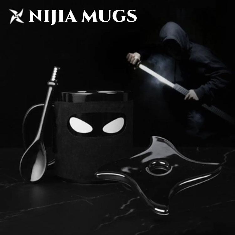 Ninja Ceramic Mug Creative Funny Coffe Cup with Lid Spoon Set Porcelain Kitchen Utensils Drinkware Mug Kawaii Water Cup