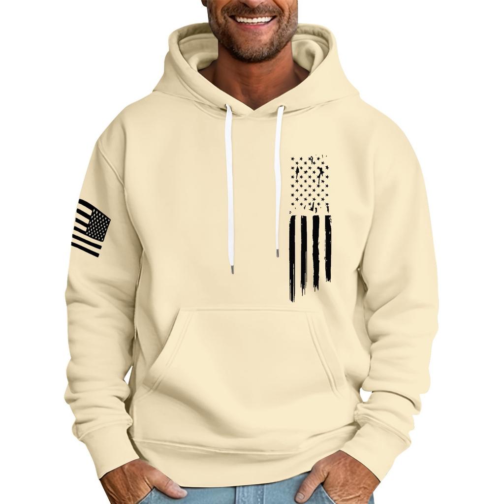 Men's Loose Flag Printed Hooded Sweatshirt Men's Casual Fashion Sports Sweatshirt