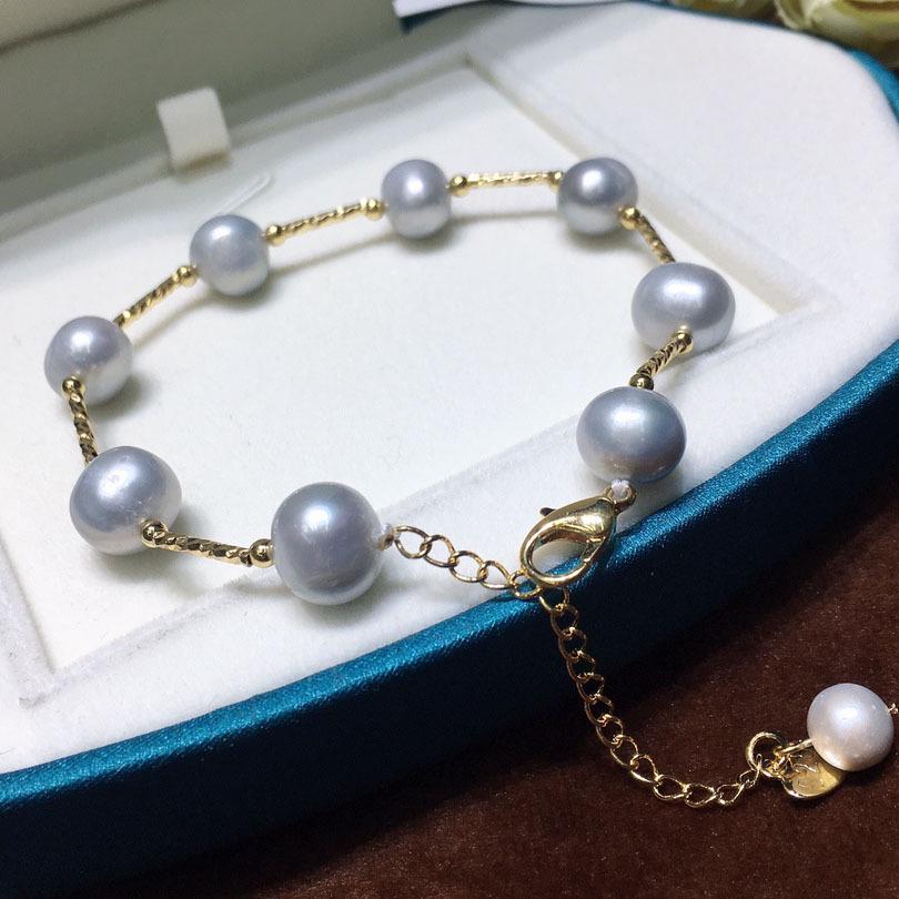 Freshwater Grey Pearl Bracelet for Girls - Near Round, Strong Luster, Minor Imperfections, Adjustable Chain, Elegant Design Adjustable