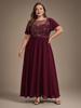 Ever-Pretty Damen Übergröße Perlenbesetztes A-Linien Maxikleid mit Fledermausärmeln Formelles Kleid mit Illusion Halsausschnitt