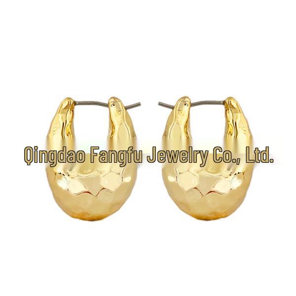 Handmade Retro French Celin-Style Oval Hammered Metal Earrings