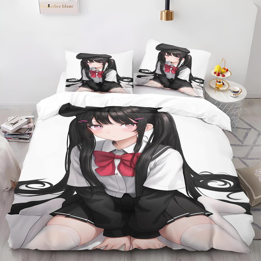 Beautiful Girl Duvet Cover Animal Cartoon 3-Piece Set Children Cute Polyester Soft Breathable Comforter Animation Bedding