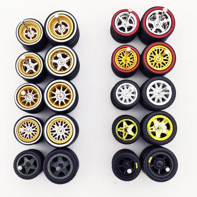 10 Sets 10.8mm 12.8mm 1/64 Alloy Car Staggered Wheels Front Small Rear Large Wheel Progressive Drag Tires Advan for Hot Wheel