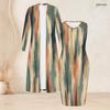 Women Plus Size Two Piece Outfit Geometric Printed Long Sleeve Open Front Cardigan Sleeveless Bodycon Dress