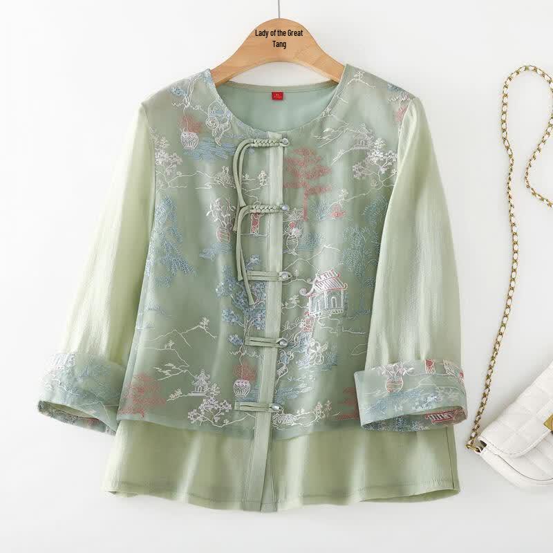 Yuzhaolin Women's New Chinese Style Breathable Chiffon Shirt
