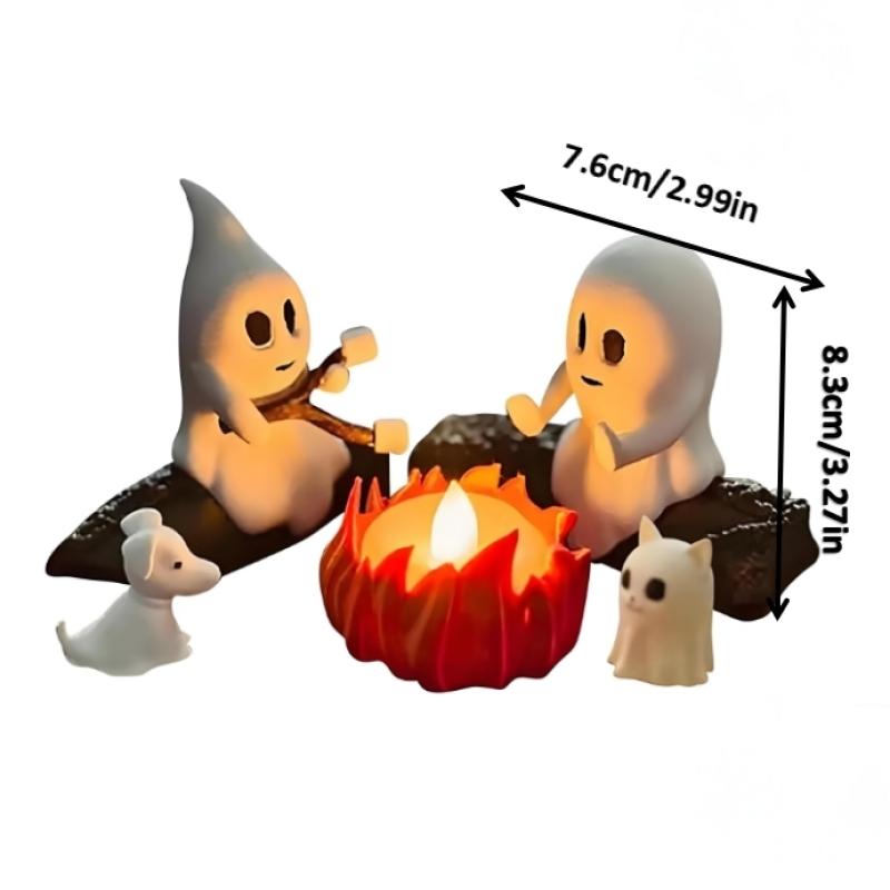 Ghost Campfire Gathering Flickering Nightlight 3D Printed Cute Ghost Ornaments Statues Bonfire Party Halloween Desk Decoration