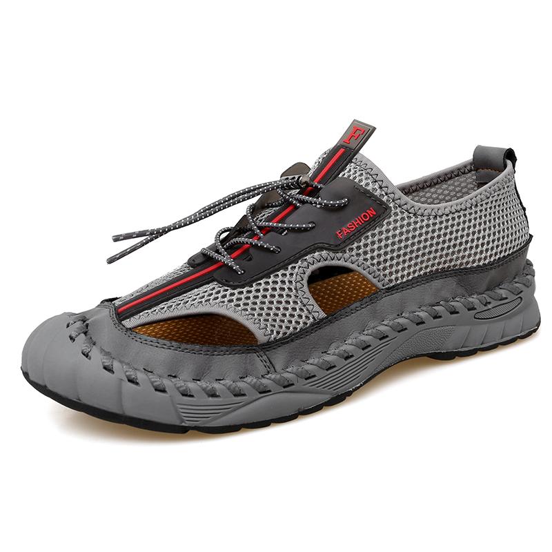 Summer New Men's Mesh Shoes Hollow Breathable Sandals Beach Shoes Men's Outdoor Camping Shoes Trend Casual Shoes Thick Sole