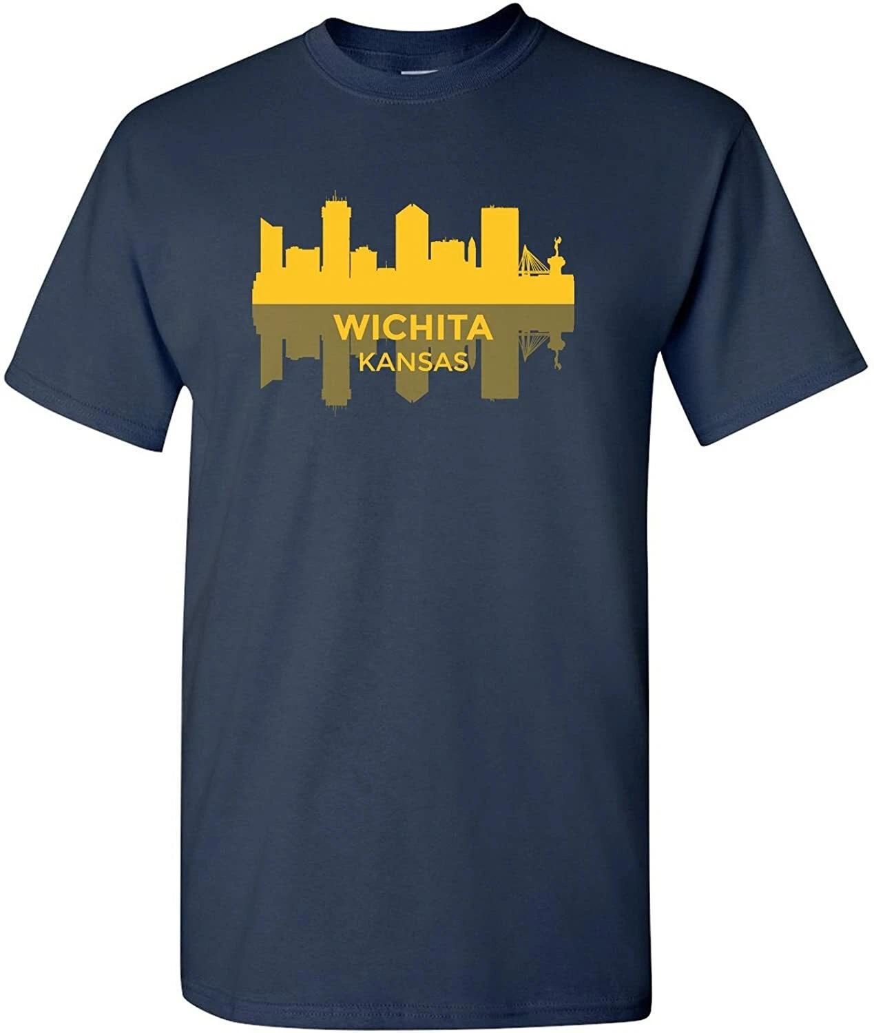 Wichita Kansas Skyline - State City Hometown Pride T Shirt - Navy M