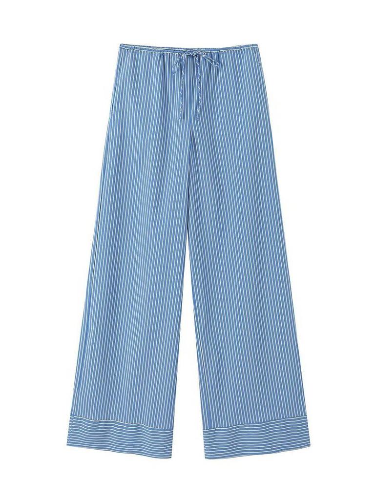 Damenmode Gestreifte Kordelzug Schnürung Gerade Hose Vintage Mittelhohe Elastische Taille Damen Schicke Damenhose