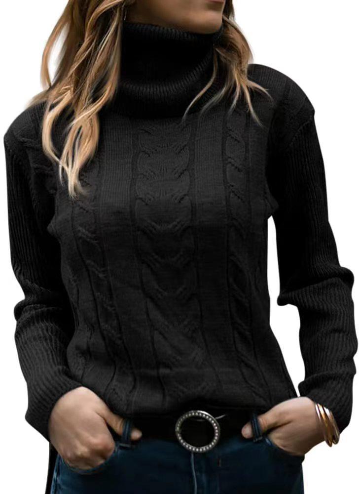 2026 Autumn/Winter Retro High Neck Solid Color Knit Sweater for Women