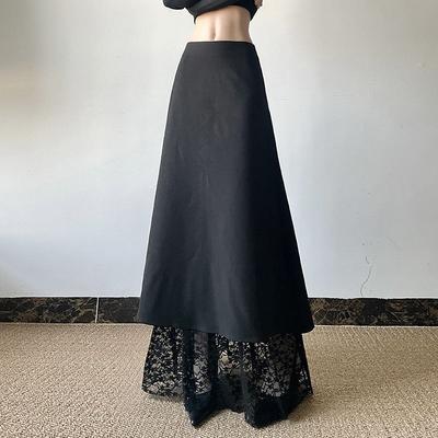 Falda Midi de Encaje Patchwork con Diseño para Mujer Tallas Grandes Sexy de Cintura Baja con Drapeados