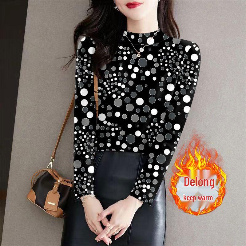 

Ribbed Fleece Polka Dot Long Sleeve Top with Half-High Collar - Autumn/Winter Collection XL (105-120 jin)
