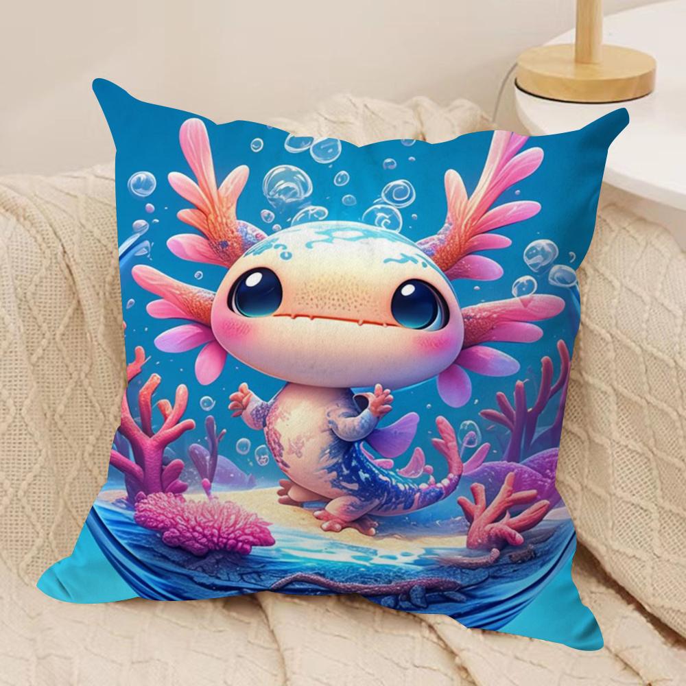 Cute Axolotl Cushion Cover Soft Plush Throw Pillow Cover  DoubleSided Decorative Cushion Case  Sofa Bedroom Home Decor