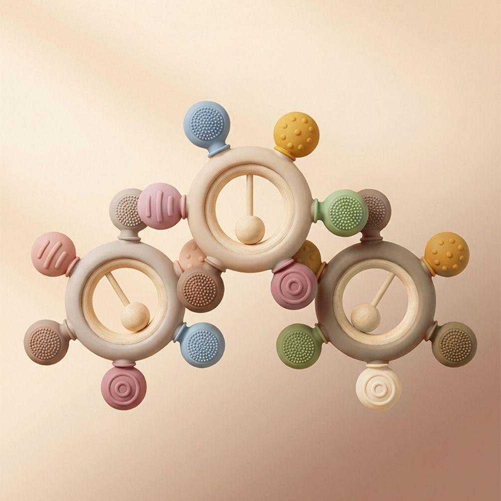 Easy To Clean Baby Teething Toys Wooden Ring Sensory Toys Baby Gums Soothers  Infant Soothing