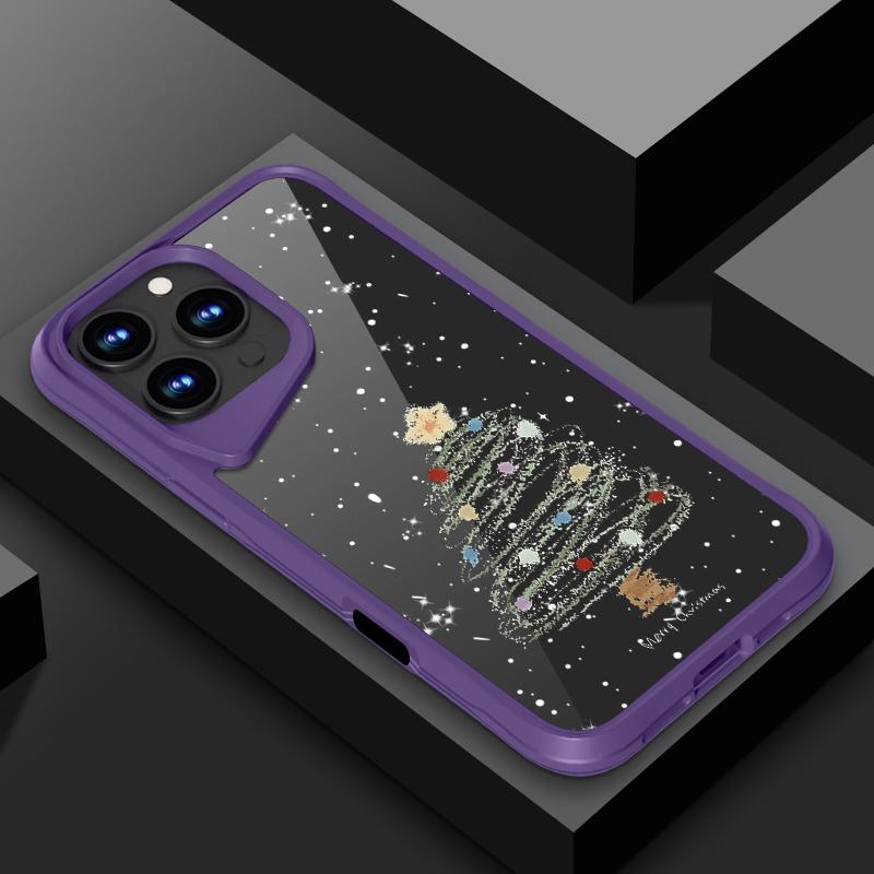 Dream Merry Christmas Tree Pattern Soft Edge Phone Case For iPhone 16 15 Pro Max 14 13 Pro Acrylic Clear Matte Shockproof Lens Protection Cover
