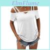 2023 Summer Double Women Strap Tshirt Casual Fashion One Line Neck Short Sleeve Tee Top Off Shoulder Loose Simple Tshirts 28104