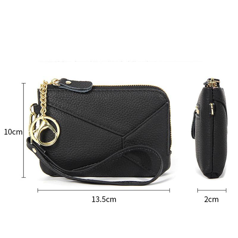 2025 Genuine Leather Zip Coin Purse for Women Apanese & Korean Style Mini Wallet with Keychain Large Capacity 3 Card Slots Ultra Thin & Lightweight