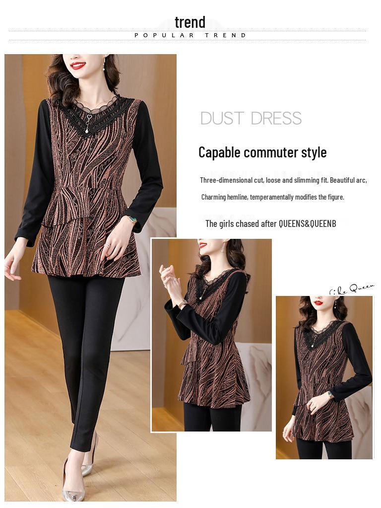 Fleece-Lined Slimming Plus Size Mid-Length Top - Autumn/Winter 2024 Korean Style