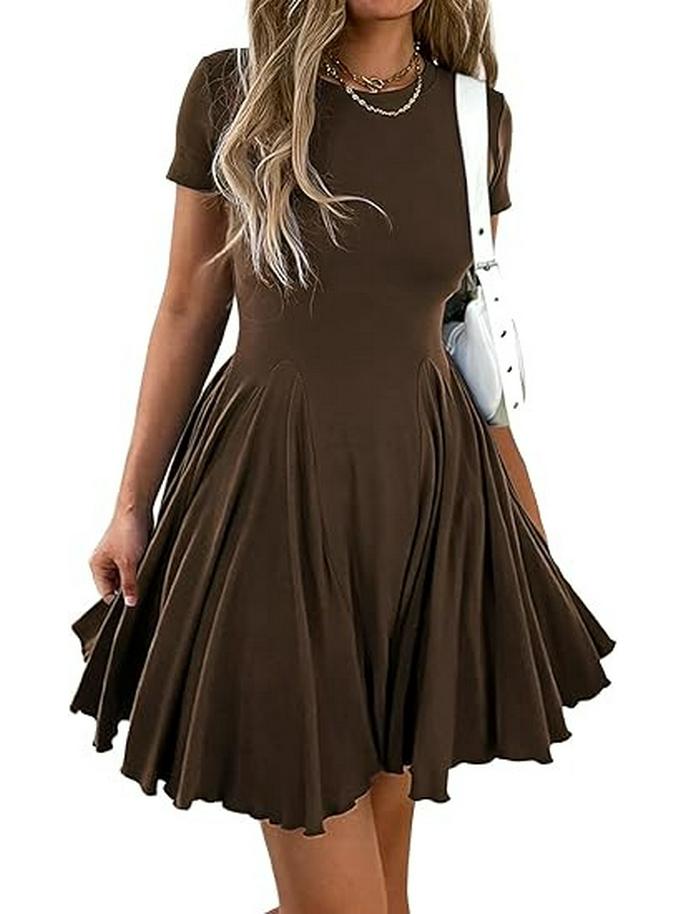 Damen Sommer Mini-Kleid mit ausgestelltem Rock, A-Linie und Falten