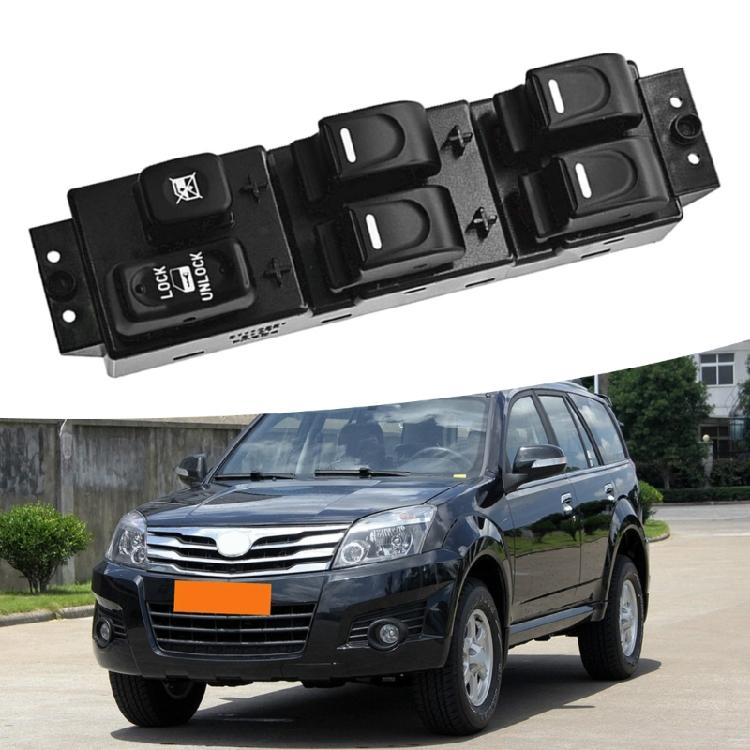 Car Door Window Switches Lift Button Assembly for Great Wall Driver Repair, Part 3746500-K80-0089, Black ABS Housing and Lock Button Panel for Daily