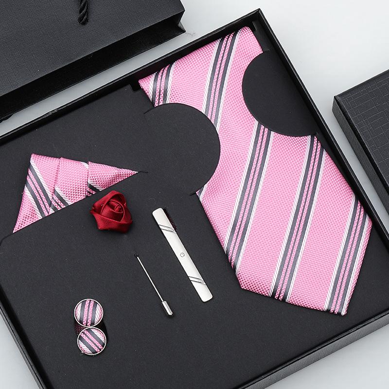 Tie Bow Tie Six-Piece Tie Men'S Dress Business Korean Edition Blue Black Red 8Cm Wedding Groom Tie