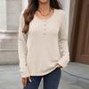 Fall Winter New Women's Solid Color Crew Neck Buttoned Loose Long Sleeve T-shirt Top Leisure Trade Europe America