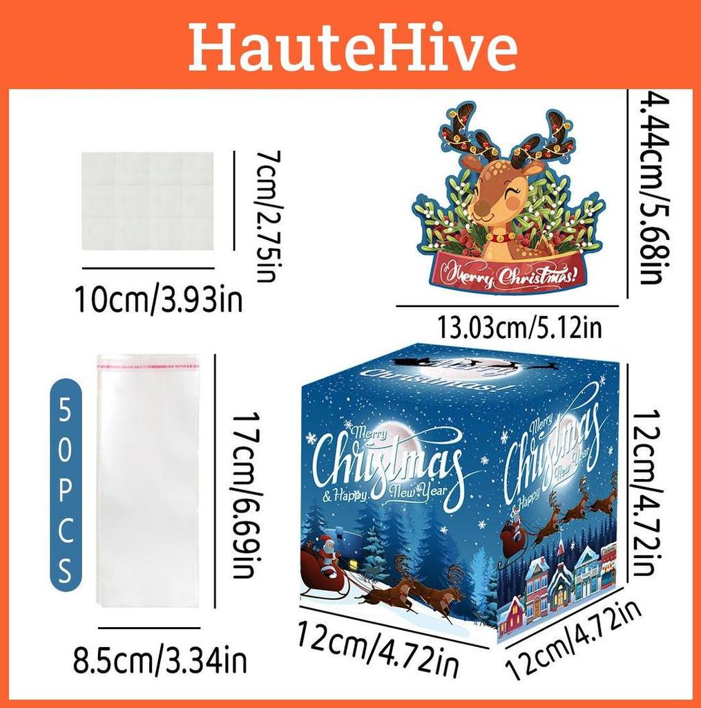 Themed Blue Christmas Reindeer Pattern Surprise Gift Paper Box Holiday Props