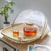 1 pcs hand-woven bamboo tent basket with mesh lid, dustproof household food storage basket for outdoor and indoor use