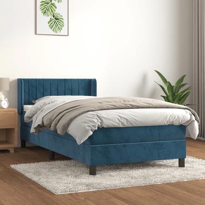 3131055 vidaXL Lit à sommier tapissier avec matelas Bleu foncé 90x190 cm