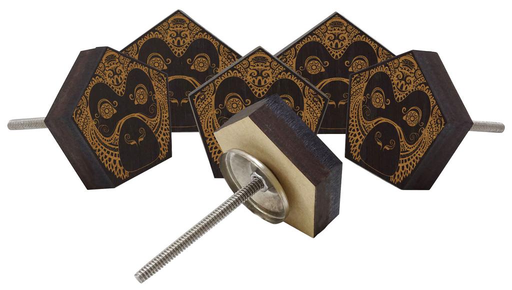 IBA Indianbeautifulart Brown Monkey Animal Engraved 10 Pc Furniture Wooden Scallop Knobs Rustic Drawer